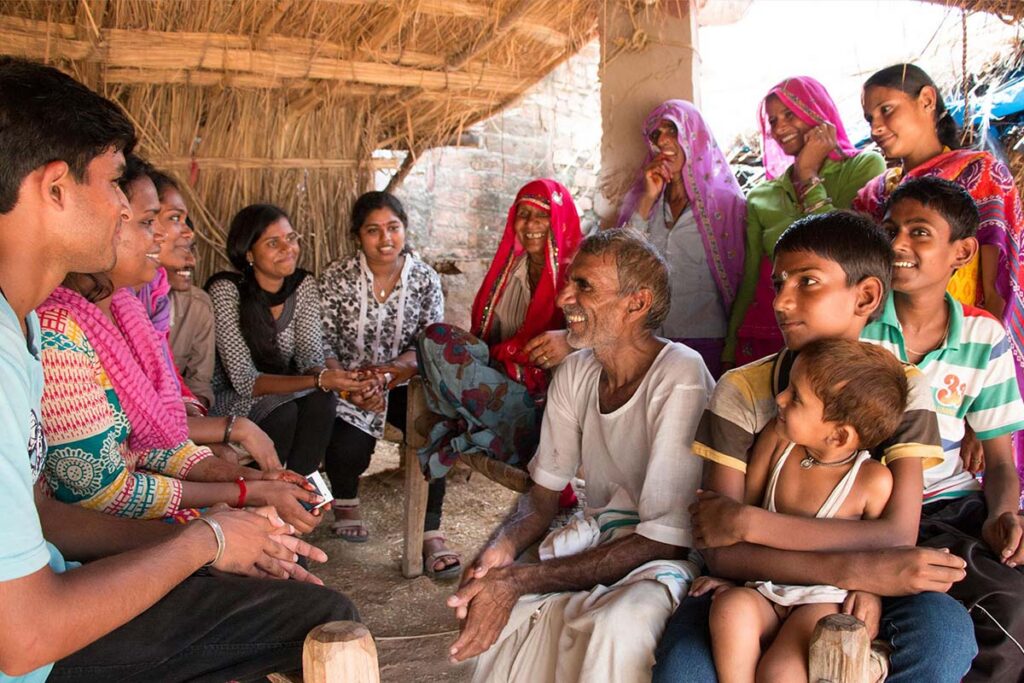 students with people in harirampura