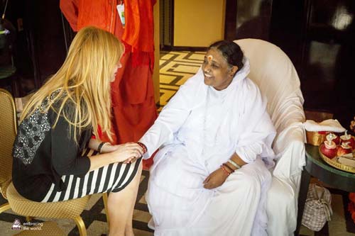 Evie Evangelou, founder of Fashion 4 Development meeting Amma earlier this year.
