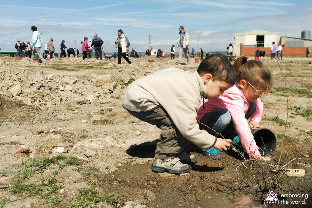 children dig in soil