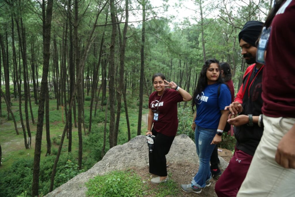 students walking in nature