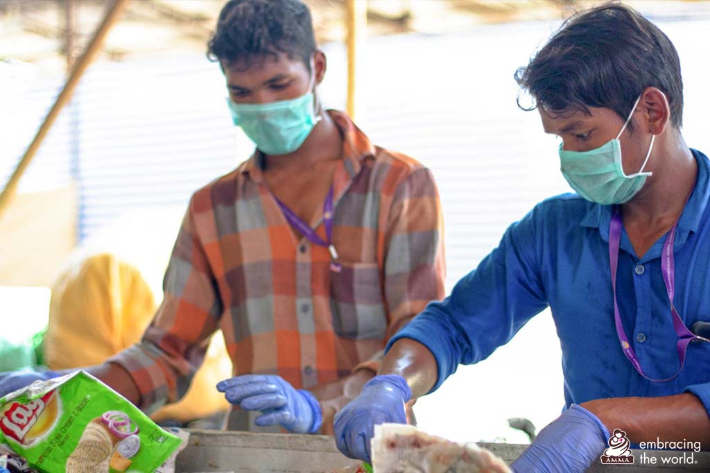 Students sort trash