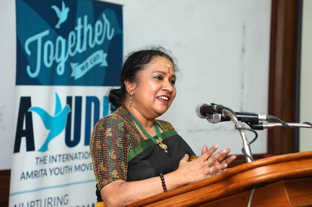 Mrs. Lakshmi Menon speaks to students