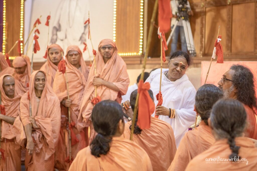 Amma, seats on her peetcham as she oversees the Sannyasa and Brahmacharya Initiation