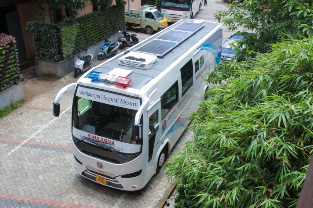 aerial view of the telemedicine van with solar panels lining the top of the van 