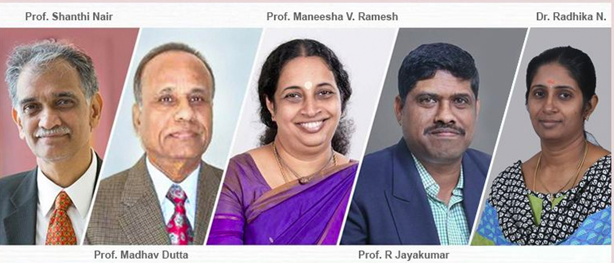 Dr. Maneesha Vinodini Ramesh, Dr. Shantikumar Nair, Dr. R. Jayakumar, and Dr. Madhav Dutta smiling