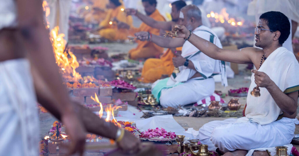 Male priests perform ceremony