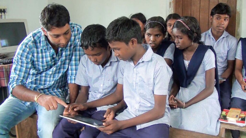 Children learn on a tablet