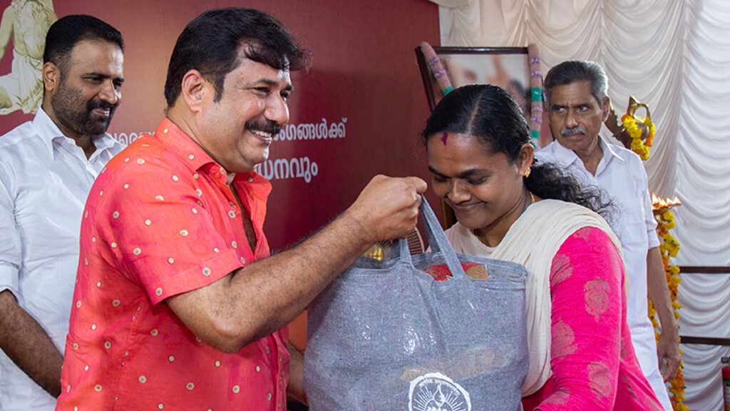 Woman receives goods on stage