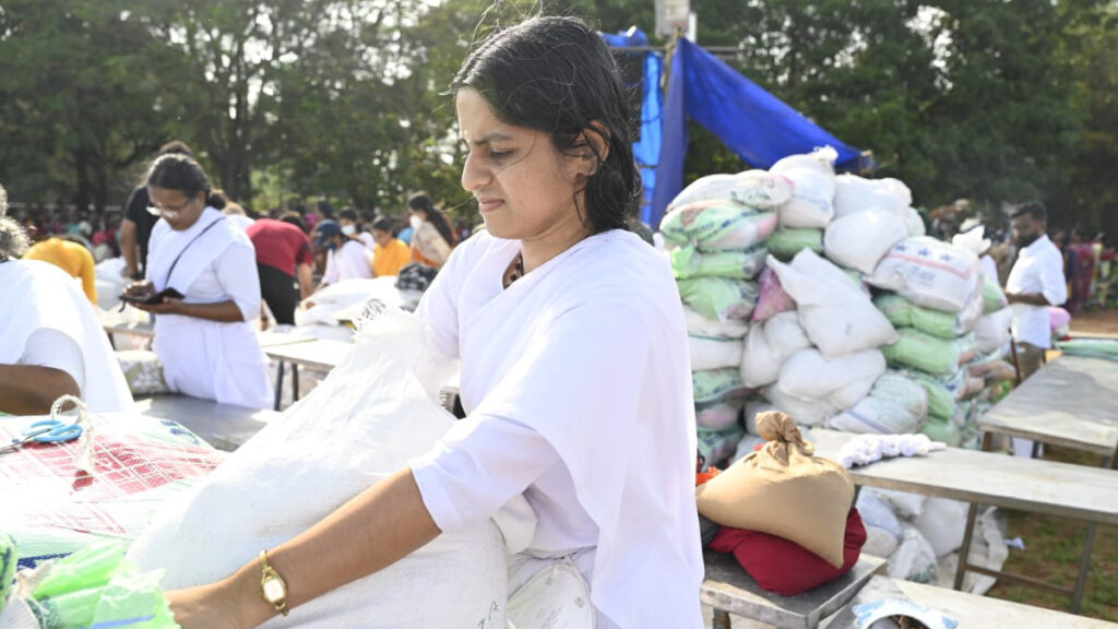 Saris are sorted for distribution