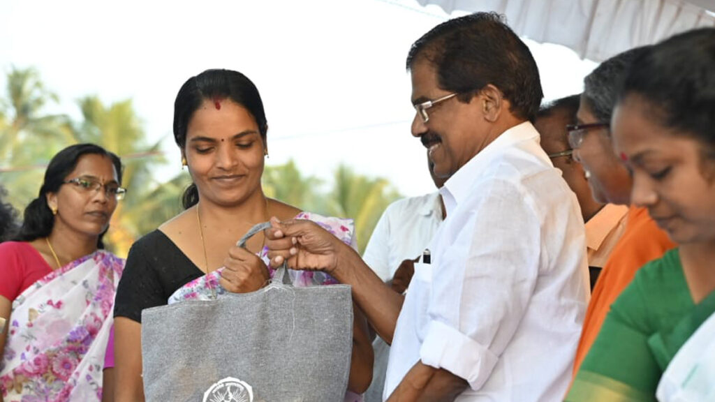 Woman receives bag od food