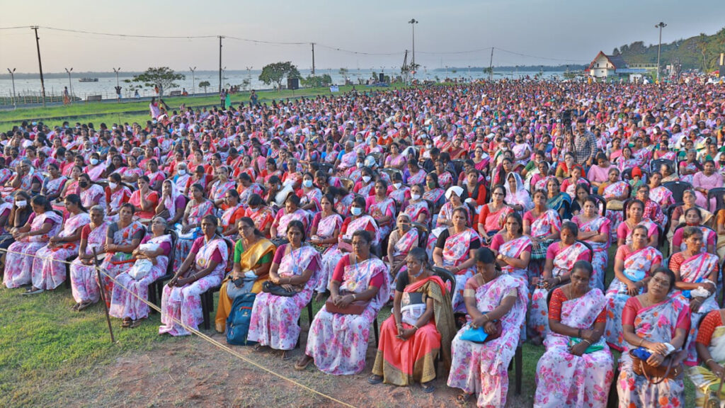 An outdoor venue is filled with women