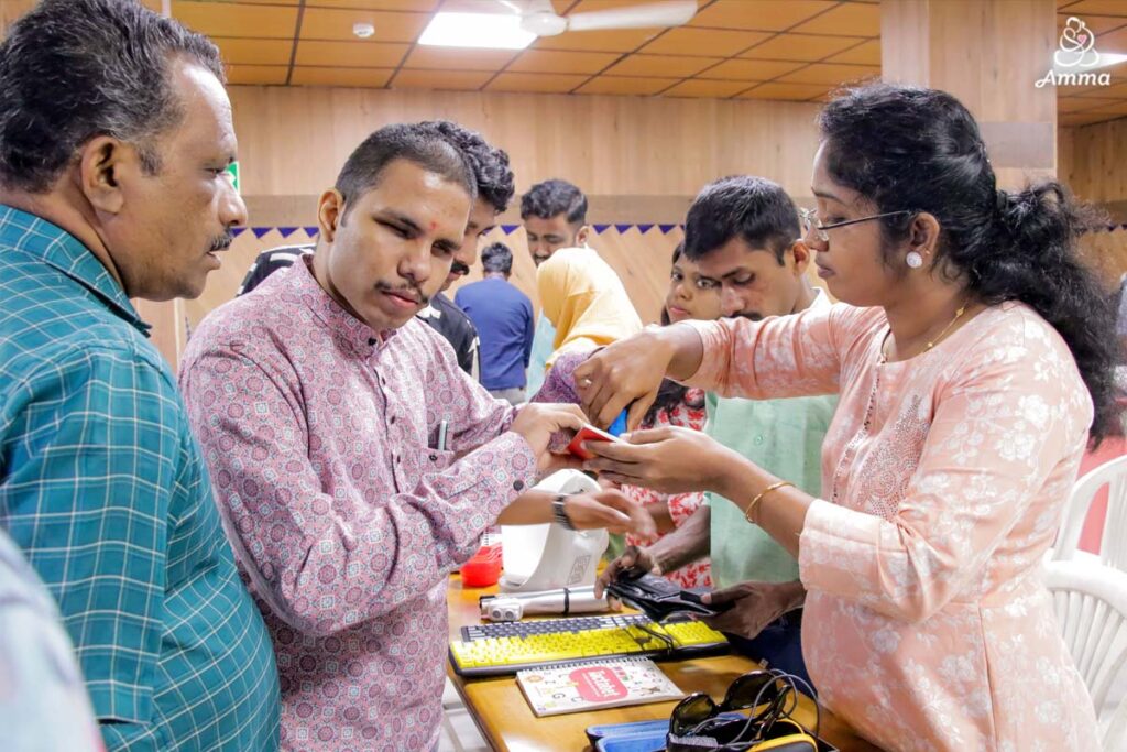 A visually impaired man with a new assistance device