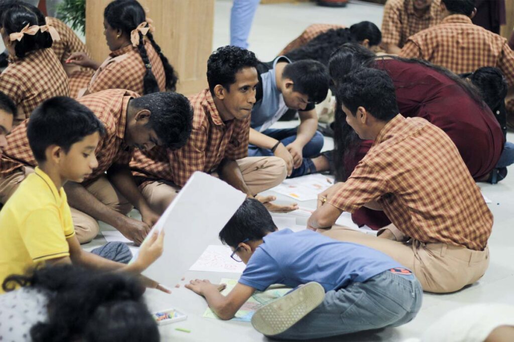 Group of boys drawing