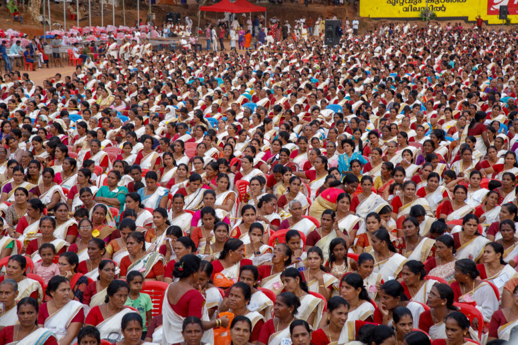 Crowds listen to talks