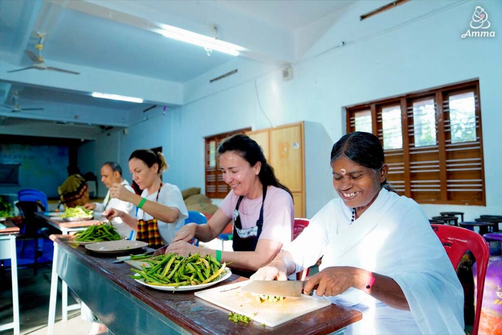 People chopping vegetables 
