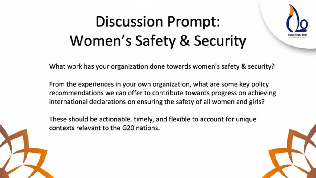 Discussion prompt: Women's safety and security