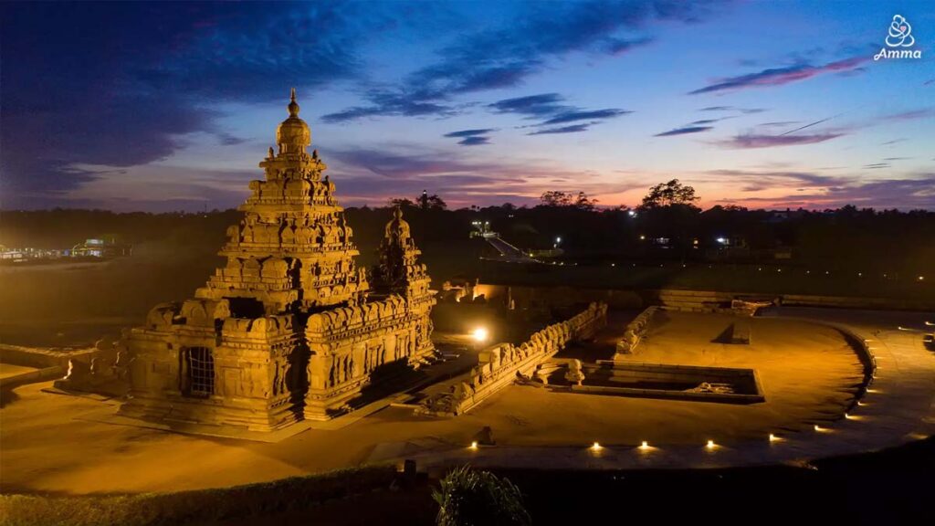 a stunning temple at sunset