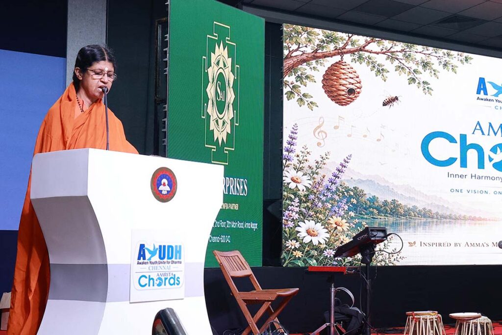 a swamini addresses the gathering