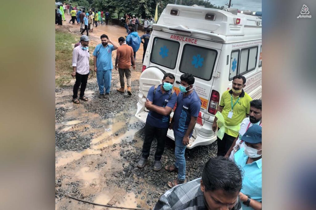 Medical staff and voluteers at an ambulance