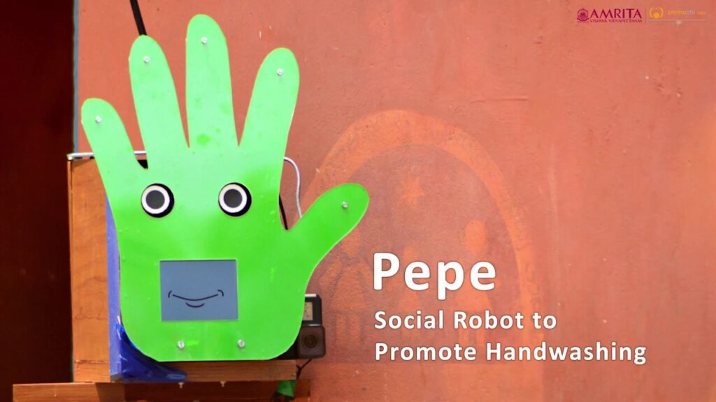 Pepe is a green hand-shaped robot