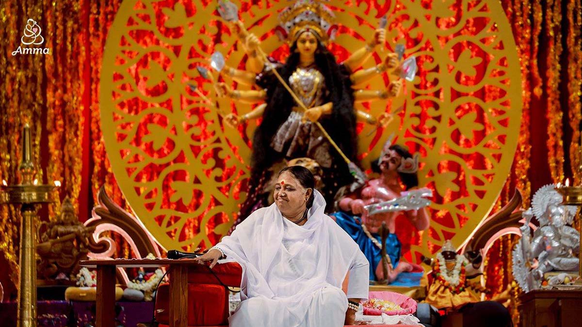 Amma in front of Durga Mata