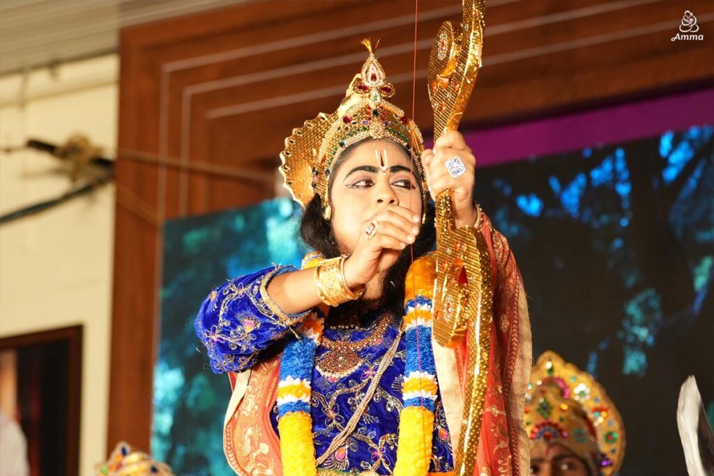 A woman plays Lord Rama