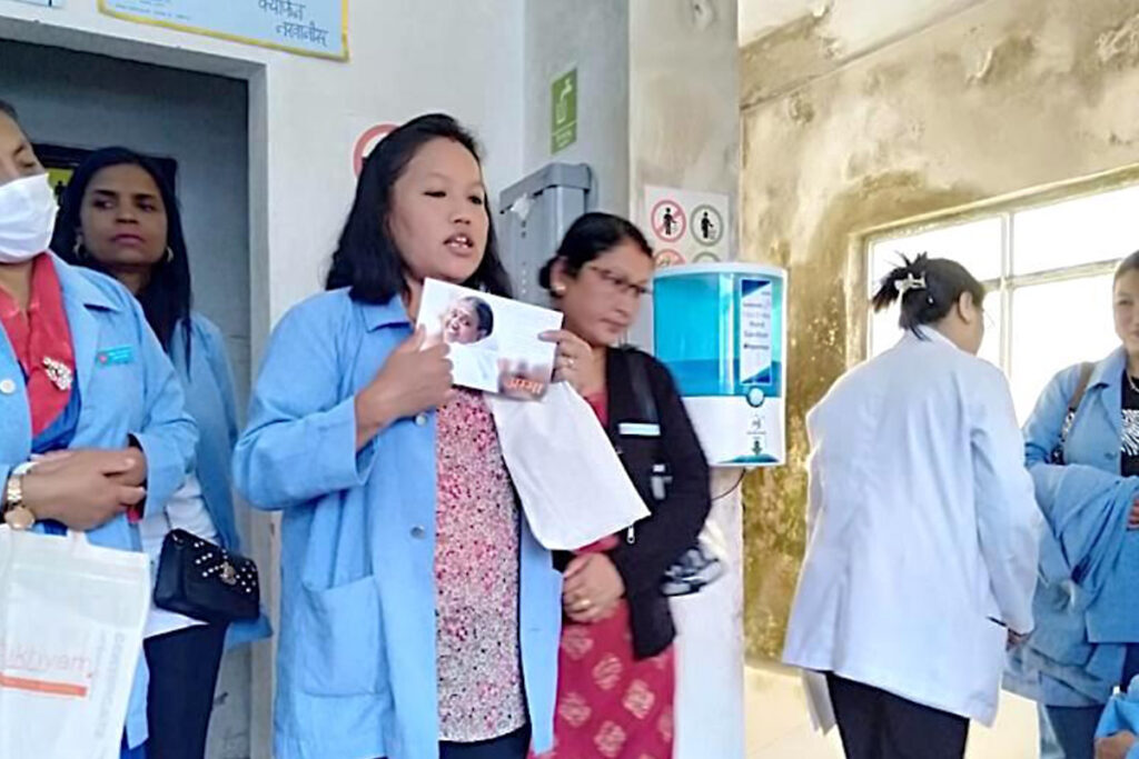 An ASHA in a village in Sikkim during a menstrual hygiene awareness workshop.