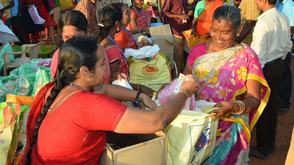 Woman receives an aid package