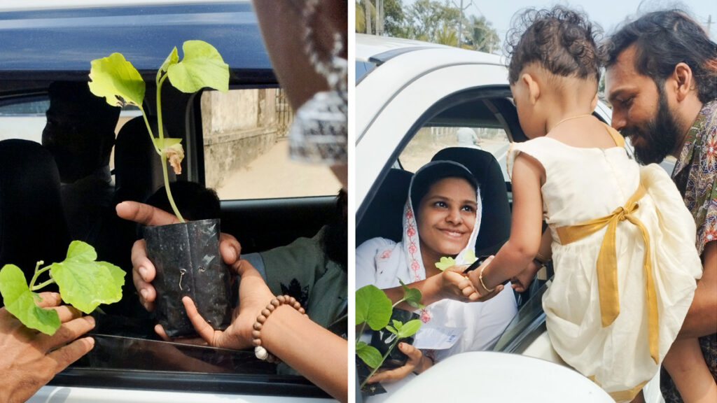 Mother receives sapling from her child